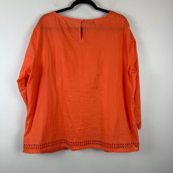 Talbots Top Womens 2X Orange Floral Eyelet 3/4 Sleeve Blouse Mature Cottage Work - Picture 7 of 9
